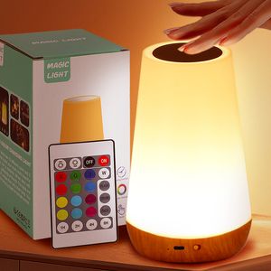 Luzes noturnas para o quarto Lâmpada de cabeceira USB recarregável13 Color RGB Controle remoto Touch Touch Dimmable Portable Table Lamp