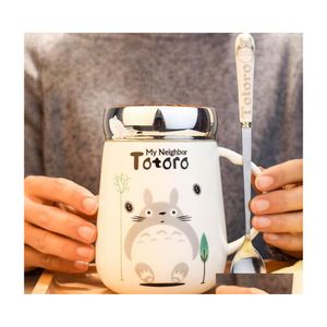 Tazze in ceramica creativa grande capacit￠ adorabile cartone animato tazza da caff￨ amante totoro con coperchio e cucchiaio da t￨ per uffici tazza di compleanno dr dhn5e
