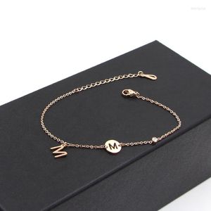 Anklets Martick Fashion English Letter M Leg Bracelet With Shining Cubic Rose Gold Color For Woman Summer Bijoux Ank40