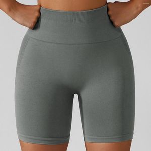 Shorts ativos na cintura alta esportes femininos de ioga ginástica academia de ginástica correndo usando perneiras de baixo para cima