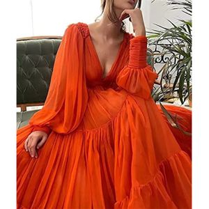 Abiti da ballo in chiffon con maniche a sbuffo Abiti da sera sexy con scollo a V chic Abiti da sera Abiti da festa Abito da ballo da damigella d'onore da spiaggia a coda di pesce