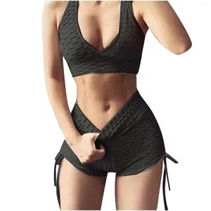 Tute da donna Pantaloni da yoga in cotone per le donne Completi da allenamento 2 pezzi Reggiseno sportivo senza cuciture Tappetini a vita alta spessi antiscivolo