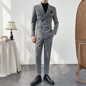 Mäns kostymer blazrar högkvalitativ avslappnad kostym Koreansk stil Självodling Trend Trendiga män bär brittisk brudgum Wedding Host Dress