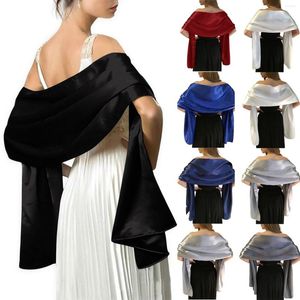 Scarves 2023 Women Evening Long Cloak Solid Color Bridal Dress Cape Satin Elegant Shawl Wedding Christmas Party Prom Wraps Ladies Bolero