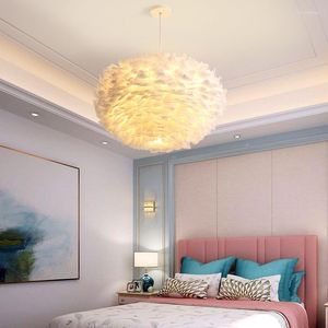 Ceiling Lights Nordic Feather Chandelier Modern Living Room Bedroom Lamp Warm Pendant For Children's Princess Dining