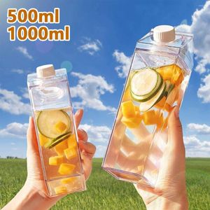 Bottiglie di stoccaggio 500Ml / 1000Ml Bottiglia d'acqua in cartone di latte trasparente Scatola a prova di perdite con 2 beccucci Portatile riutilizzabile