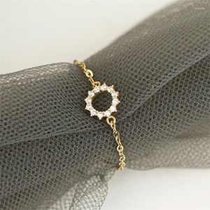 Cluster Rings Japan South Korea 14K Gold Sun Zircon Diamond Round Soft Chain Adjustable Ring Female S925 Sterling Silver Wild Hand Jewelry