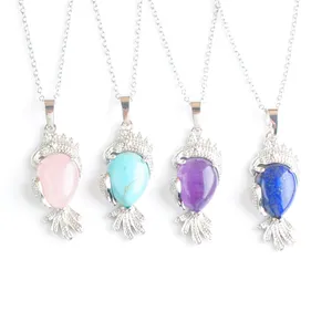 Natural Crystal Rose Quartz Stone Parrot Animal Pendants For Necklace Women Exquisite Clavicle Dinner Party Fashion Jewelry Chain 45cm Bn506