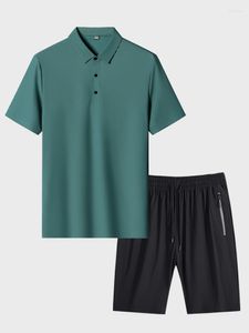 Tute da uomo Tuta da uomo estiva Taglie forti Traspirante Raffreddamento Nylon Manica corta Polo Pantaloncini 2 pezzi Set sportivi Palestra Fitness Sudore