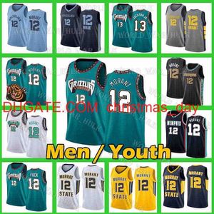 قمصان كرة السلة من Memphi Ja 12 Morant Jason 55 Williams Jersey 13 Jaren Jackson Jr.Grizzlie Murray State College City Green White Edition Mens Youth Kid