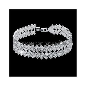 Bangle New Rhinestone Crystal Bracelets for Women Fashion Sier Banles Bridal Wedding Biżuteria Downot Dh7kg