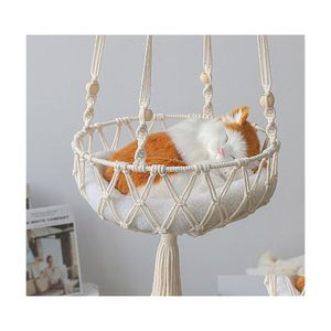 猫のベッド家具大きなラメの手織りハンモックバスケットフルーツハンギング家庭用ペットドッグスイングネットバッグギフトドロップデリバリーガードdhtyr