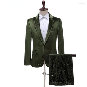 Abiti da uomo Pantaloni eleganti in velluto verde con un bottone Uomo 2023 Abito da smoking da uomo slim fit Cena per matrimoni