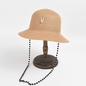 Wide Brim Hats Bucket Beach Hat Spring And Summer Fashion Rabbit Design Chain Straw Cap Dome Small Eaves Sunscreen Seaside Vacation Bonnets For Women 230106