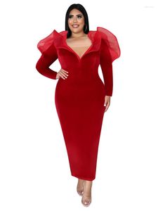 Plus Size Dresses 4XL Dress Women High Waist Ankle Length Robes 2023 Fashion Mesh Patchwork Elegant Sexy Oversize Long Vestidos