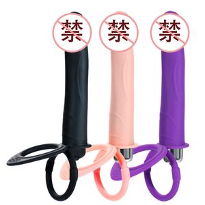 Sex Toys Vibration bullet silica gel penis two pronged wear backyard anal plug simulation double ring seminal lock