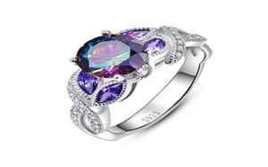 Rainbow Topaz 925 Srebrny pierścień Sapphire Sapphire Pierścienie zaręczynowe z przezroczystym CZ dla kobiet kobiet oryginalna biżuteria 6960003