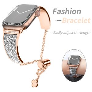 Dam Diamond Straps Justerbart armband för Apple Watch 8 Band Series 7 6 SE 5 4 3 Metallrem iwatch Ultra 49mm 41mm 45mm 40mm 44mm Kedja