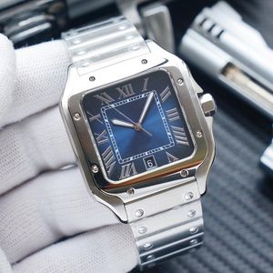 Mechaniczne zegarki męskie zegarki dla kobiet 40 mm 35 mm moda kwadratowy niebieski metalowy pasek ze stali nierdzewnej.