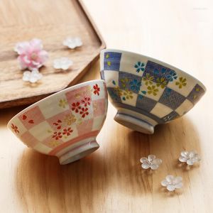 Tigelas estilos japoneses sakura casal tigela cerâmica para mesa de cozinha vaisselle família pequena porcelana de arroz único