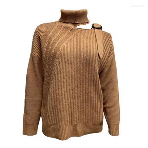 Kvinnors tröjor Ströja kvinnor 2023 Autumn Winter Solid Color Off Axel Turtleneck Fashion Pullovers Female Sticked Caual Jumper Top
