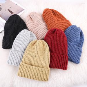 Berets Hat Winter Creative Candy Color Light Board Woolen Thick Warm Vertical Striped Knitted Tide