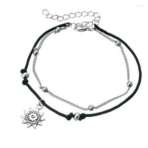 Anklets Bohemian Summer Beach Wave Sun Star Bracelets Silver Color Double Layer Ankle Chain Foot Jewelry Gifts