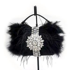 Abendtaschen Luxus Echte Straußenfedern Handtasche Damen Beutel Geldbörse Diamant Frauen Party Clutch Bag 230106