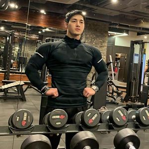 Men's Hoodies Fashion Men Fitness Tight Long Sleeve Shirts Bodybuilding Workout