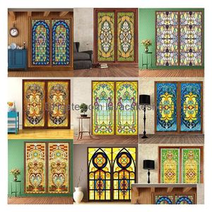 Window Stickers Custom Size European Style Fim Electrostatic Stained Glass Film Frosted Church Home Doors Foil 40X80Cm Y200416 Drop Dhfpe