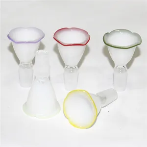 14mm Male Flower Glass Bowl Piece Pure Colors Hookah Nail Smoking Slide Bowls Funnel Joint For Hookah Water Bong Oil Dab Rigs