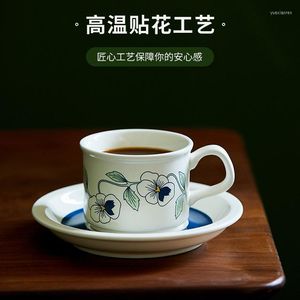 カップソーサーフラワーティーカップコーヒーデザインカップル装飾中国の白い旅行食器再利用可能なタザデテコーヒーセットbj50bd