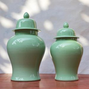 Storage Bottles Modern Chinese Ceramic Art Temple Jar Glaze Vase Flowers Single Pea Green Pot Home Furnishing Articles Ginger