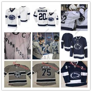 Хоккей по хоккею в колледже носит хоккей в колледже 2022 г. NCAA Frozen Four Penn State Nittany Lions Hockey Jersey 2 Cole Hults 25 Кейси Бейли 17 Эван Барратт 11 Тревор