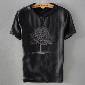 Männer T-shirts 2023 Ankunft Schwarz Hemd Männer Sommer Leinen T-shirt Männliche Rundhals Stickerei Flachs Kurzarm T-shirt Herren casual Camisa