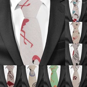 Papillon Cravatta sottile in cartone animato di lino per abiti da uomo Stampa Cravatta da uomo Cravatte da lavoro 6cm Larghezza cravatte animali