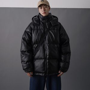 Mężczyzn Men Men Japońska streetwear skórzana kurtka puffer męska męska czarna zimowa bąbelki Połowocze