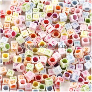 Acrylic Plastic Lucite 500Pcs/Lot 6Mm Colorf Square Spacer Charm Bead Acrylic Beads A Z Letters Alphabet For Bracelet Necklace Diy Dhzik