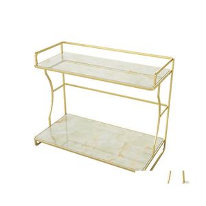 Scatole portaoggetti Contenitori Rack Comò Vassoio Camera da letto Scaffale 2 Pneumatici Stampa in marmo Display multifunzionale Bagno moderno Controsoffitto Trucco Dro Dhndi