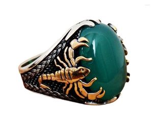 Anelli di nozze Vintage Green Black Onyx Scorpion Animal For Men Design Fashion Design Natural GEM Zircon Ring Engagement Gioielli