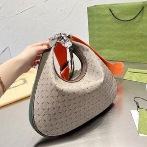 Luxury Crescent Bag Retro Crossbody Half Moon Bags Women Handbags Shoulder Croissant Bags Clutch Purse Old Flower Canvas Genuine Leather Adjustable Red Green Strap