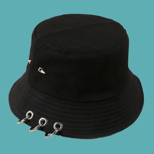 Cappelli a tesa larga Moda coreana Cappello femminile selvaggio Grande anello Rivetto Pescatore Tendenza maschile Strada Hip-Hop Bacino Donna Nero 2023