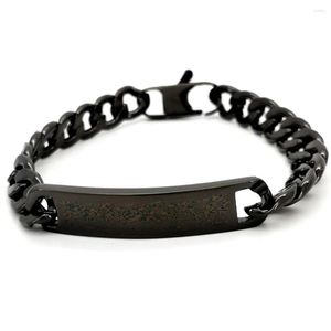 Link Bracelets Solid Stainless Steel Bracelet Gun Black Color 9 MM Smooth ID Bar 8" Wrist Chain 20cm For Men Women Punk Fashion Jewelry