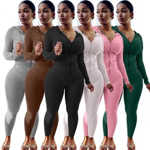 Women's Two Piece Pants Tracksuits Two 2 Piece Set Autumn Winter Women Casual Solid Sporty Hoodies Jacket Pants Suit Sportswear Trouser Athletic Outfits
