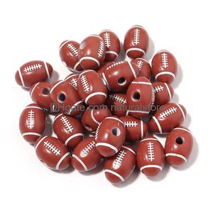 アクリルプラスチックルーサイト50PC/ロット18x12mmラグビーフットボールアクリルビーズスポーツボールスペーサービーズ3.5mmブレスレットネックレスD DHZCZにフィット