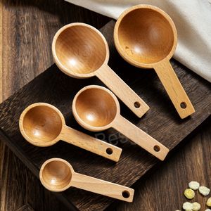 Wooden Measuring Spoon Short Handle Coffee Bean Milk Powder Spoons Cake Baking Measuring Scoop Multi Size Wood Scoops Kitchen Tool BH8229 TYJ
