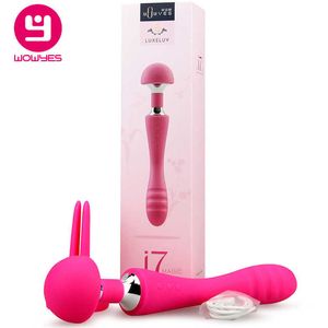 Skönhetsartiklar wowyes vattentät USB laddningsbar dubbelmotor dildo vibrator magisk trollstav massager klitstimulering av för kvinnor sexiga leksaker