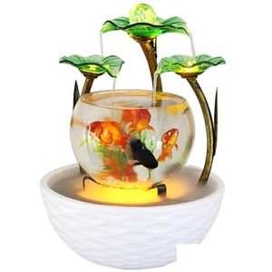 Aquariums Tabletop Water Feature Green Lotus Rolling Ball Fountain Waterfall Cascade Indoor Decoration Aquarium Humidifier Mist Fish Dh3Io