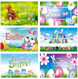 Happy Easter Flag 3x5 ft Bunny Rabbit Nomes Eggs Flowers Spring Party Supplies Yard Sign Backdrop Wall Decor 0107