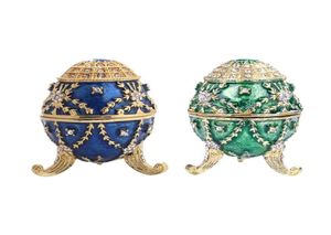 Jewelry Pouches Bags U2JF Artificial Easter Egg Hand Painted Enameled Faberge Box For Necklace Bracelet Trinket Home Desktop Deco7847613